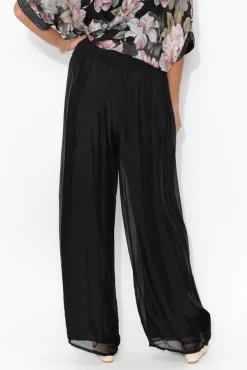 Pants<La Strada Laurier Black Silk Wide Leg Pant