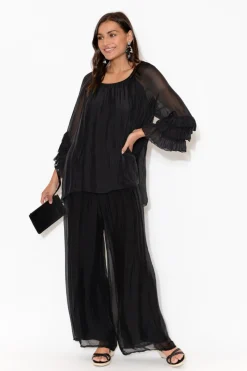 Pants<La Strada Laurier Black Silk Wide Leg Pant