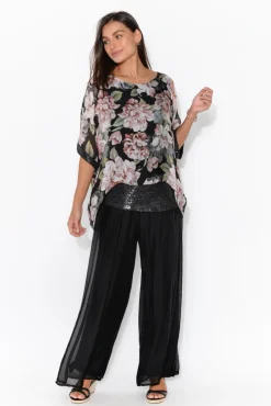 Pants<La Strada Laurier Black Silk Wide Leg Pant