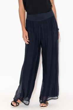 Pants<La Strada Laurier Navy Silk Wide Leg Pant