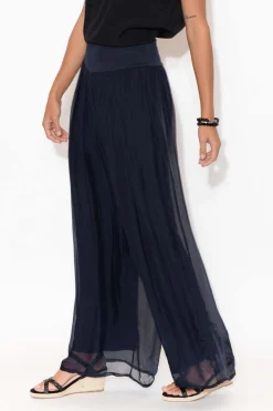 Pants<La Strada Laurier Navy Silk Wide Leg Pant