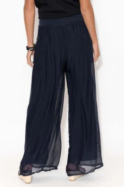 Pants<La Strada Laurier Navy Silk Wide Leg Pant