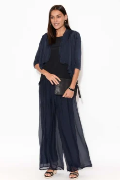 Pants<La Strada Laurier Navy Silk Wide Leg Pant