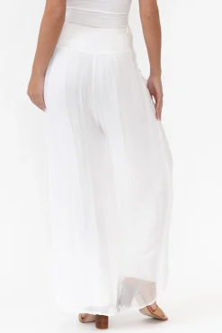 Pants<La Strada Laurier White Silk Wide Leg Pant