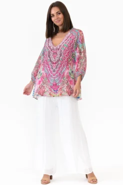 Pants<La Strada Laurier White Silk Wide Leg Pant