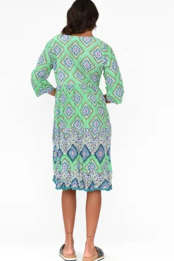 Cotton Dresses<One Summer Layla Aqua Geo Crinkle Cotton Dress