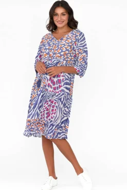 Cotton Dresses<One Summer Layla Blue Animal Crinkle Cotton Dress