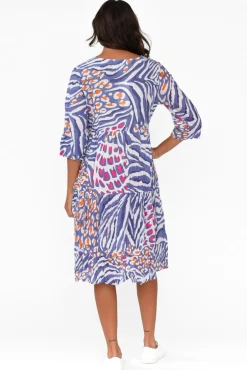 Cotton Dresses<One Summer Layla Blue Animal Crinkle Cotton Dress