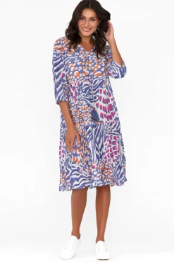 Cotton Dresses<One Summer Layla Blue Animal Crinkle Cotton Dress