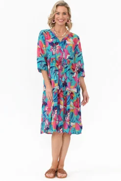 Cotton Dresses<One Summer Layla Blue Bloom Crinkle Cotton Dress