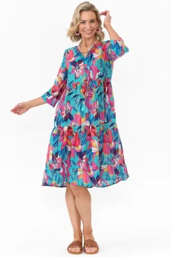 Cotton Dresses<One Summer Layla Blue Bloom Crinkle Cotton Dress