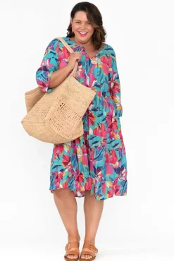 Cotton Dresses<One Summer Layla Blue Bloom Crinkle Cotton Dress