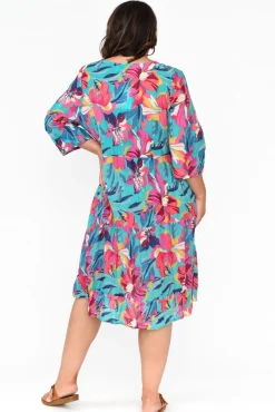 Cotton Dresses<One Summer Layla Blue Bloom Crinkle Cotton Dress