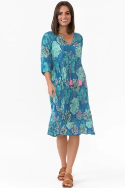 Cotton Dresses<One Summer Layla Cobalt Paisley Crinkle Cotton Dress