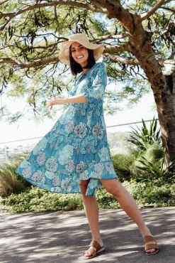 Cotton Dresses<One Summer Layla Cobalt Paisley Crinkle Cotton Dress