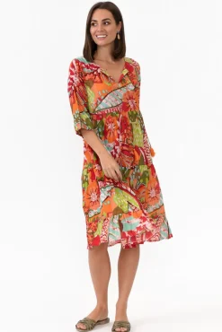 Cotton Dresses<One Summer Layla Green Jungle Crinkle Cotton Dress