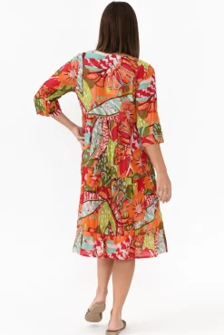 Cotton Dresses<One Summer Layla Green Jungle Crinkle Cotton Dress