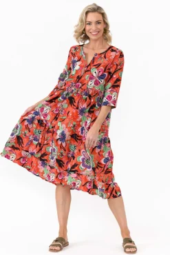 Cotton Dresses<One Summer Layla Pink Flower Crinkle Cotton Dress