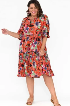 Cotton Dresses<One Summer Layla Pink Flower Crinkle Cotton Dress