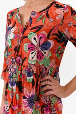 Cotton Dresses<One Summer Layla Pink Flower Crinkle Cotton Dress