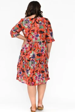 Cotton Dresses<One Summer Layla Pink Flower Crinkle Cotton Dress