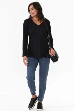 Cotton Tops<3rd Story Leah Black Cotton Long Sleeve Tee