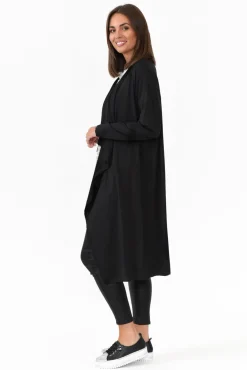 Cardigans<PQ Leanna Black Bamboo Waterfall Cardigan