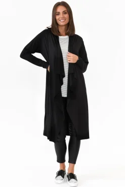Cardigans<PQ Leanna Black Bamboo Waterfall Cardigan