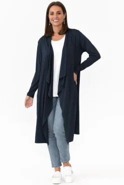Cardigans<PQ Leanna Navy Bamboo Waterfall Cardigan