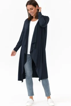 Cardigans<PQ Leanna Navy Bamboo Waterfall Cardigan