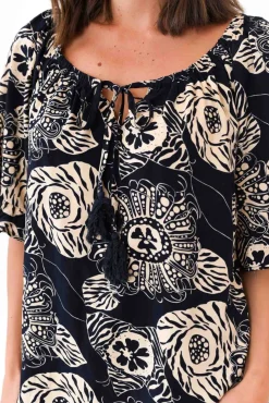 Sleeved Tops<Willow Tree Leora Navy Flower Frill Top