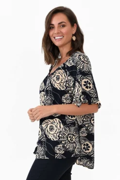 Sleeved Tops<Willow Tree Leora Navy Flower Frill Top