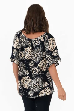 Sleeved Tops<Willow Tree Leora Navy Flower Frill Top