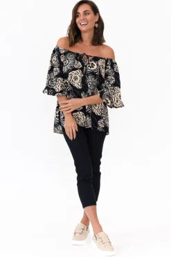 Sleeved Tops<Willow Tree Leora Navy Flower Frill Top