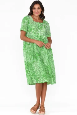 Cotton Dresses<Orientique Leros Green Jungle Organic Cotton Dress