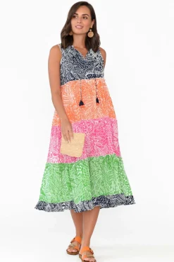 Cotton Dresses<Orientique Leros Multi Stripe Organic Cotton Midi Dress