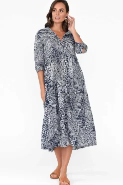 Cotton Dresses<Orientique Leros Navy Jungle Organic Cotton Shirt Dress
