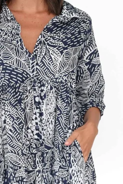 Cotton Dresses<Orientique Leros Navy Jungle Organic Cotton Shirt Dress