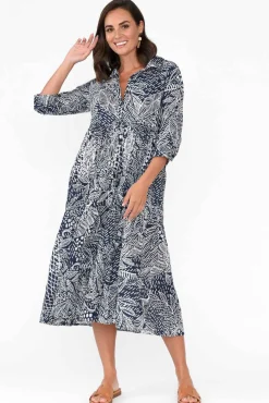 Cotton Dresses<Orientique Leros Navy Jungle Organic Cotton Shirt Dress