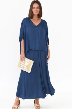 Skirts<Donna Donna Letitia Teal Gloss Midi Skirt