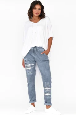 Pants<La Strada Lexus Blue Foil Stretch Pant