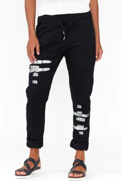 Pants<La Strada Lexus Navy Foil Stretch Pant