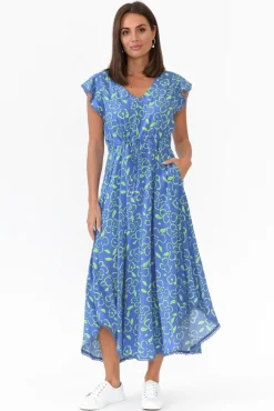 Midi Dresses<New U Collection Libby Blue Flower Midi Dress