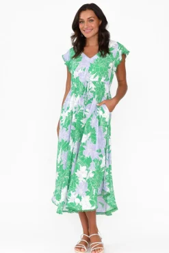 Midi Dresses<New U Collection Libby Green Botanical Midi Dress
