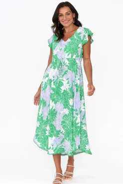 Midi Dresses<New U Collection Libby Green Botanical Midi Dress
