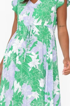Midi Dresses<New U Collection Libby Green Botanical Midi Dress