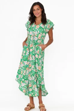 Midi Dresses<New U Collection Libby Green Meadow Midi Dress