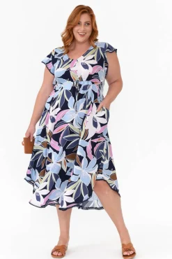 Midi Dresses<New U Collection Libby Navy Blossom Midi Dress