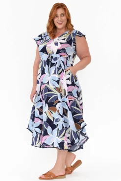 Midi Dresses<New U Collection Libby Navy Blossom Midi Dress
