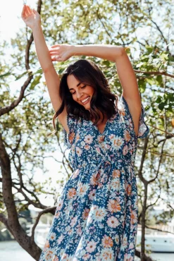 Midi Dresses<New U Collection Libby Navy Bouquet Midi Dress